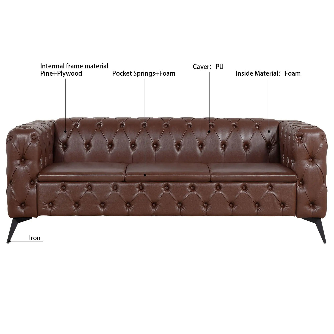 Square Arm Removable Cushion 3 Seater Sofa by HouseOfZazla