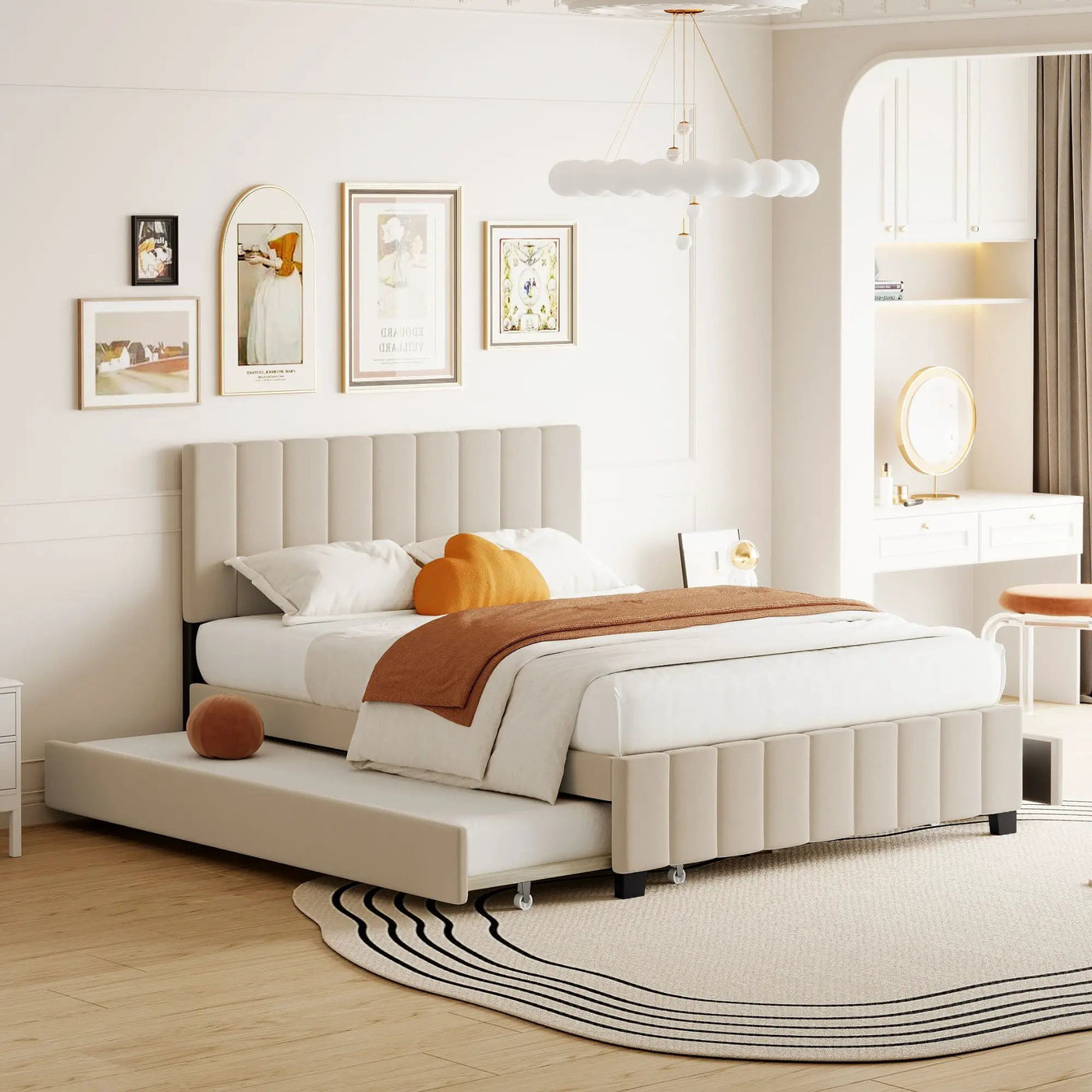 Platform UpholsteredBed With 2 Drawers And Twin Long Trundle by HouseOfZazla
