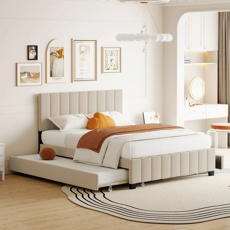 Platform UpholsteredBed With 2 Drawers And Twin Long Trundle by HouseOfZazla