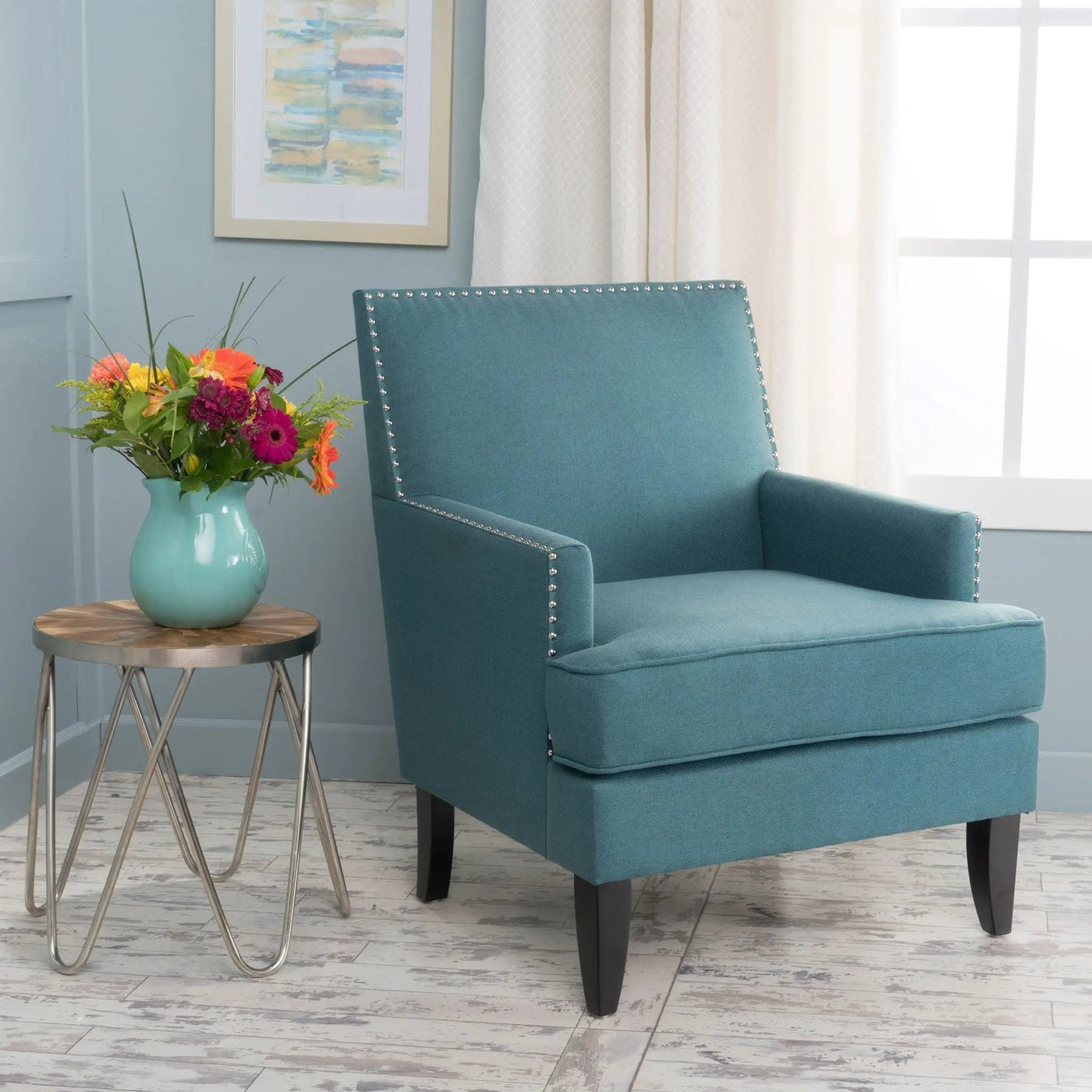 Serenada Upholstered Fabric Club Chair With Nailhead Trim And Tapered Birch Legs by HouseOfZazla