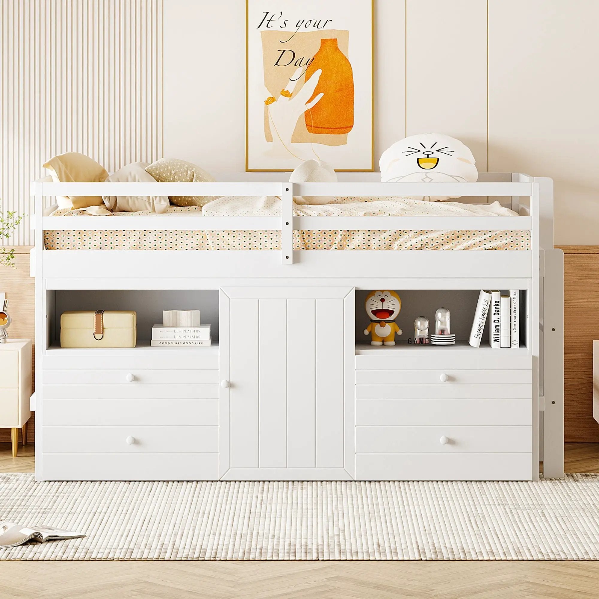 Loft Bed With 4 Drawers, Underneath Cabinet And Shelves by Unique Piece Furniture