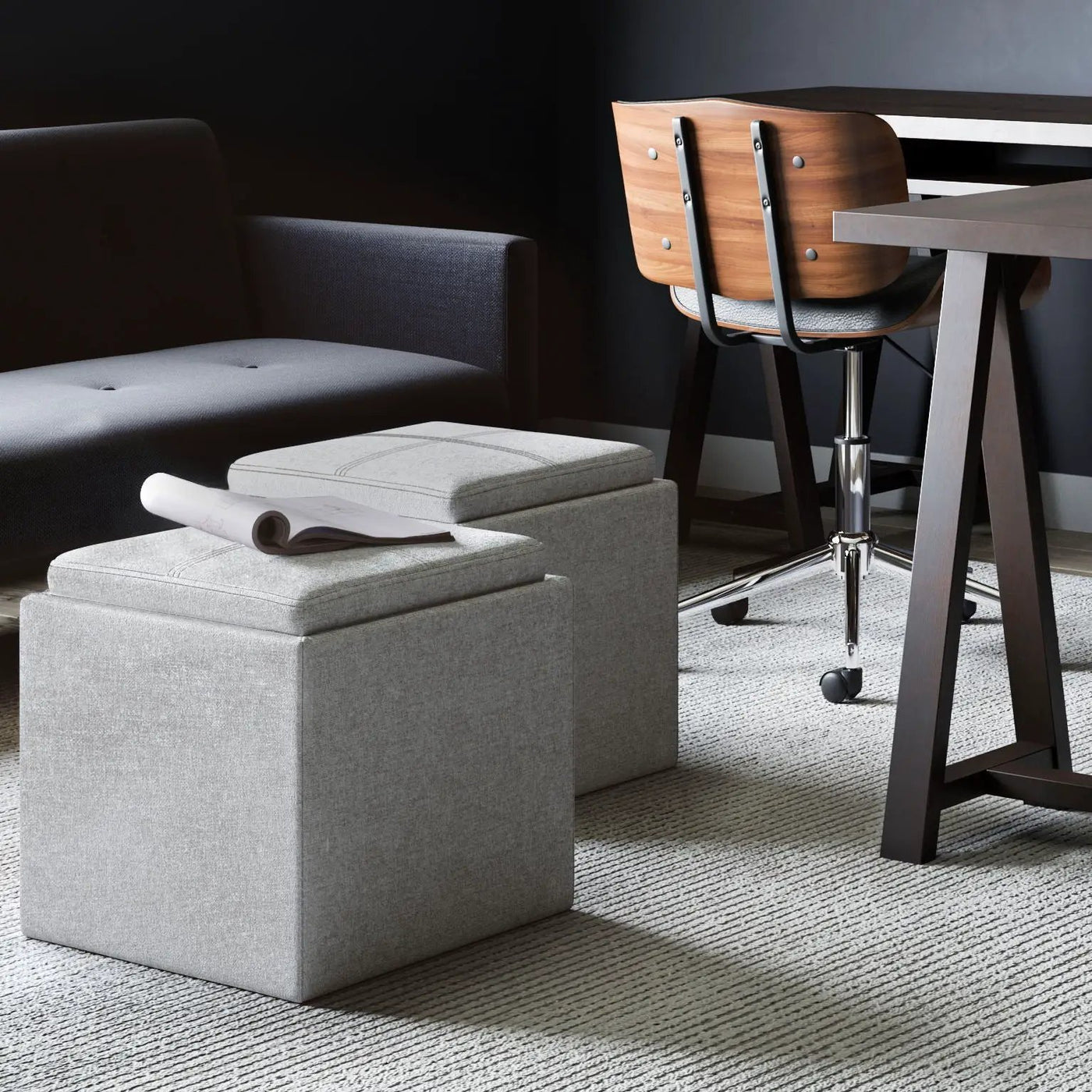 Rockwood - Upholstered Cube Storage Ottoman With Tray by HouseOfZazla