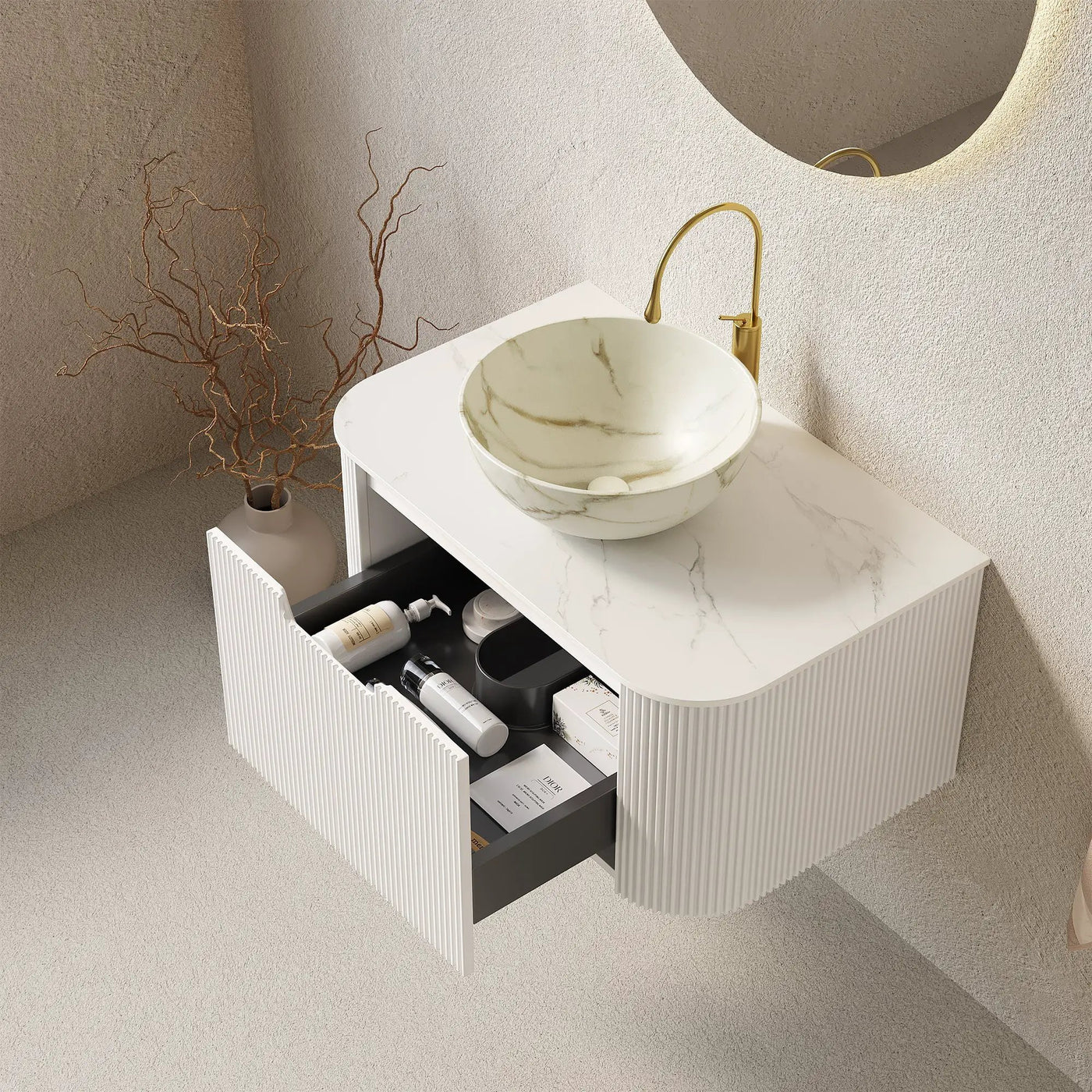 DINA 30" Bathroom Vanity & Sink with Floating Curved Edges by HouseOfZazla