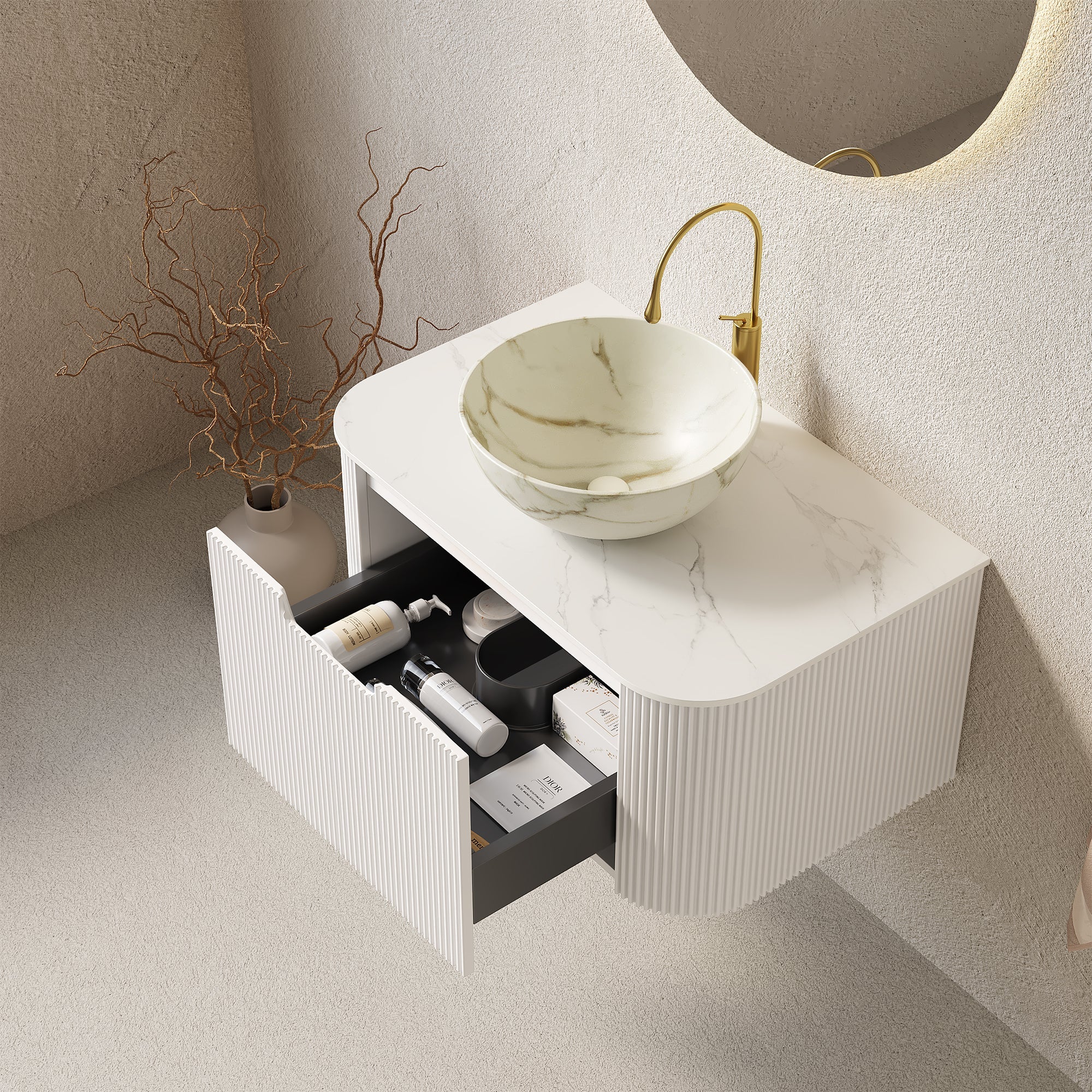 DINA 30" Bathroom Vanity & Sink with Floating Curved Edges by HouseOfZazla