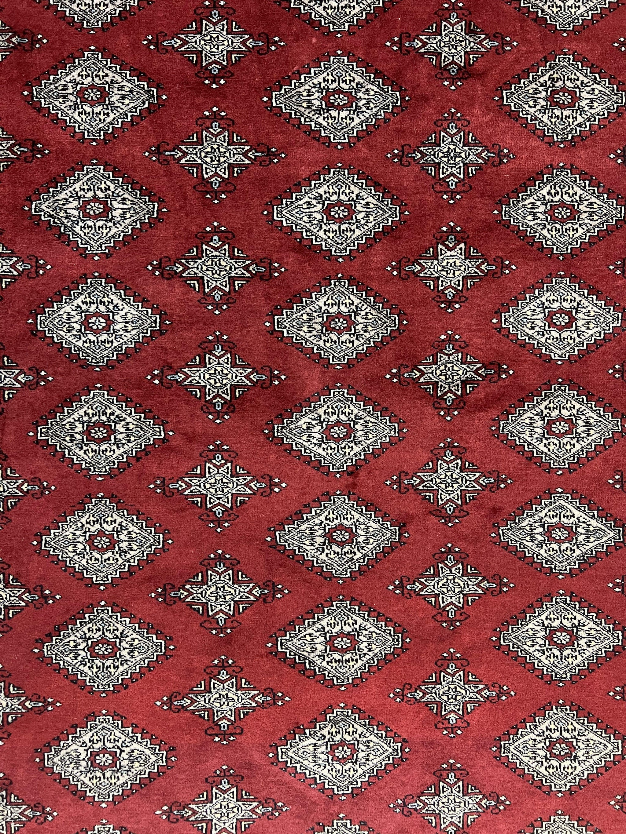 Pakistani Bokhara Rug 6x8, Fine Turkoman Carpet, Wool Handmade Vintage, Red, 6 x 8 Medium Sized Rug, Turkmen Rug by Jewel Rugs