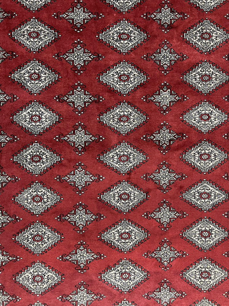 Pakistani Bokhara Rug 6x8, Fine Turkoman Carpet, Wool Handmade Vintage, Red, 6 x 8 Medium Sized Rug, Turkmen Rug by Jewel Rugs