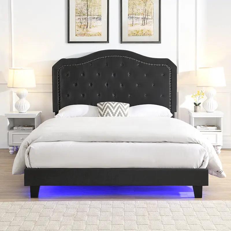 Queen Upholstered Bed Button Tufted with Curve Design by HouseOfZazla