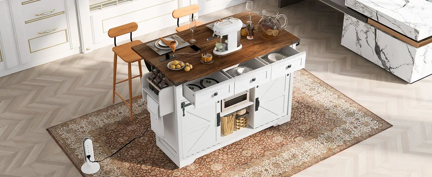 K&K 53.7" Farmhouse Kitchen Island with Power Outlet by HouseOfZazla