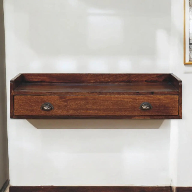 Solid Wood Belmont Wall-Mounted Console, 1 Drawer, 1 Shelf by HouseOfZazla