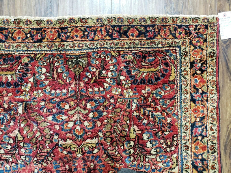 Antique Persian Sarouk Rug, Red, Allover Floral Pattern, Hand-Knotted, Wool, 3'4" x 4'10" by Jewel Rugs