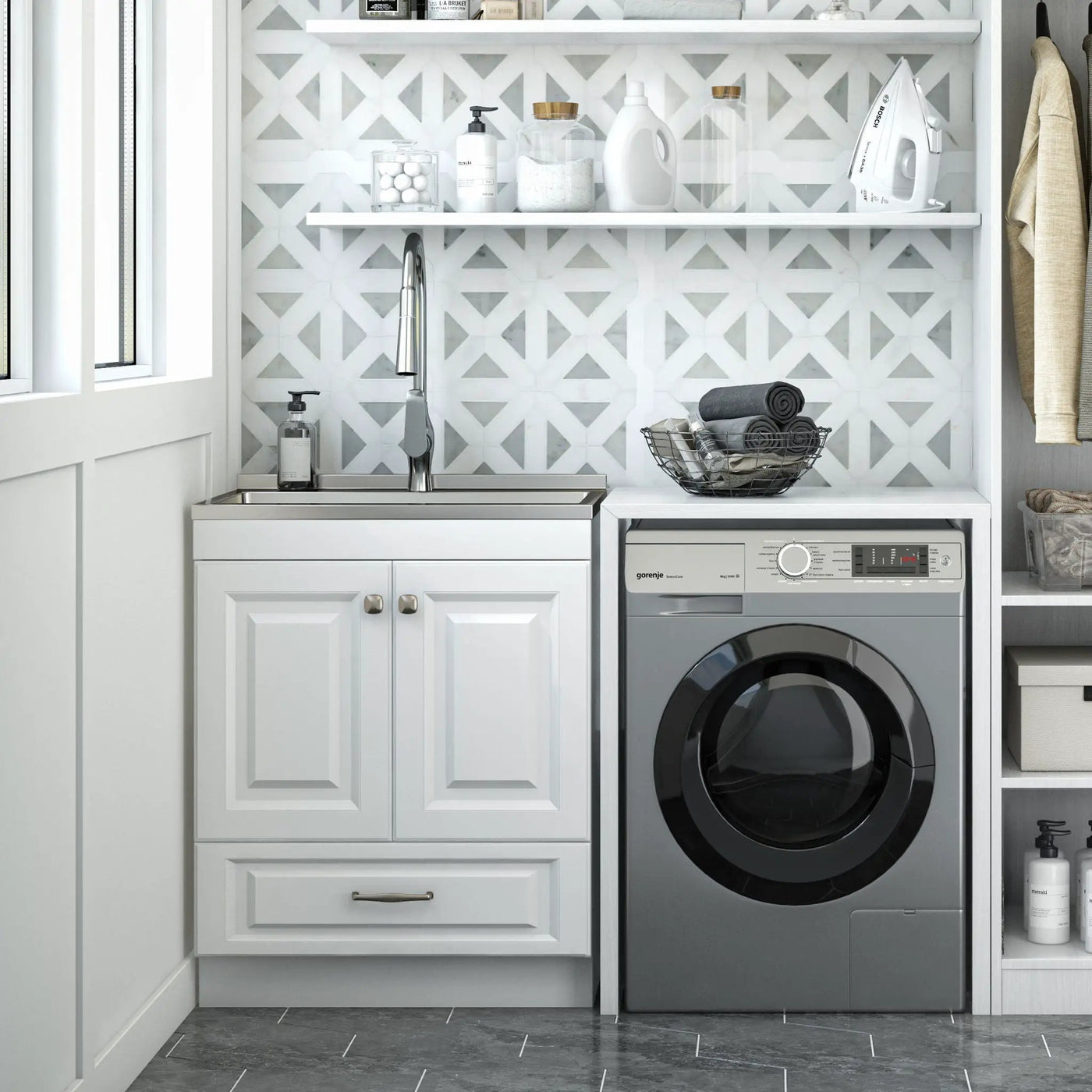 Lawrence - Laundry Cabinet With Faucet And Stainless Steel Sink by HouseOfZazla