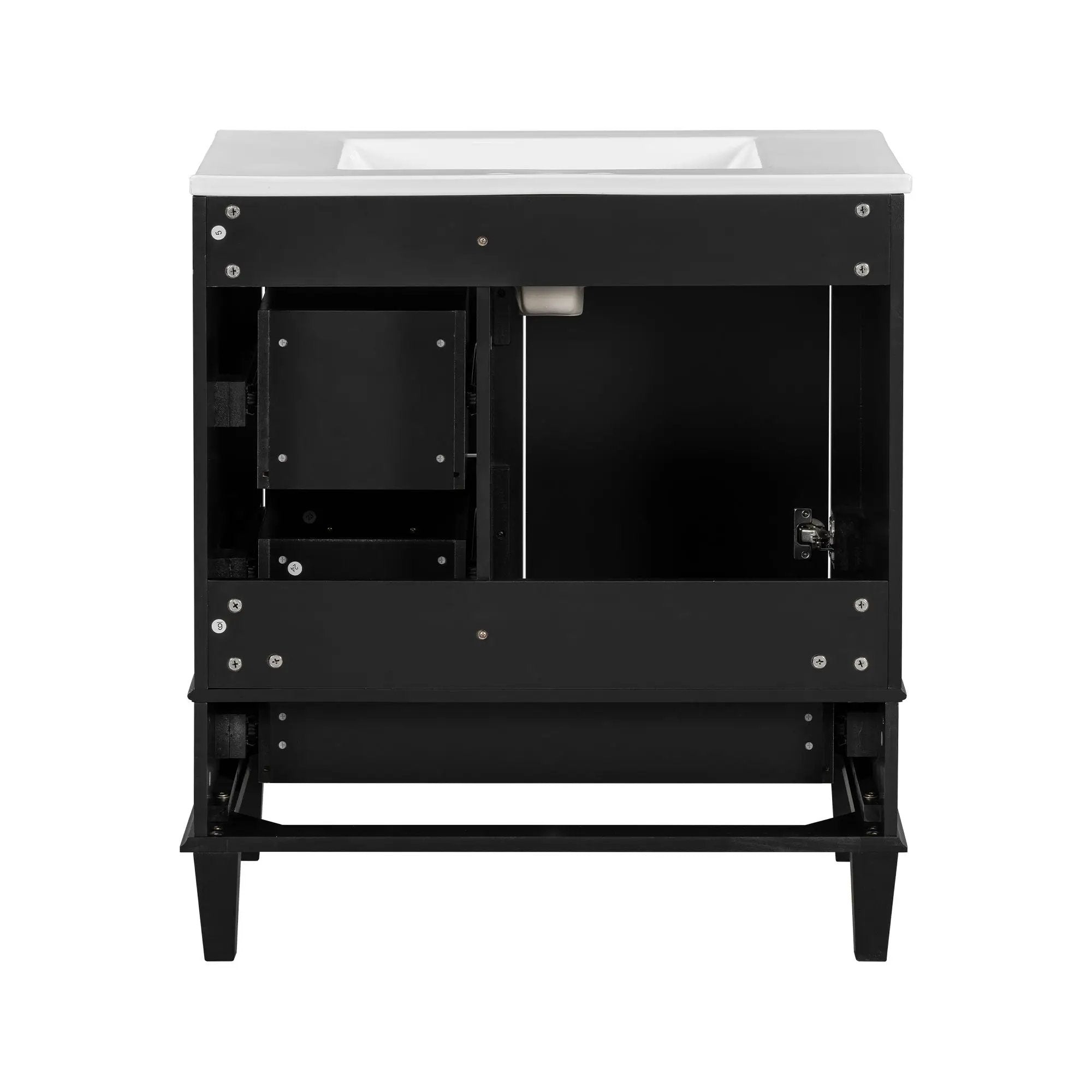 Bathroom Vanity & Tall Storage Cabinet Set With Doors, Adjustable Shelves, Soft Close Hinges, Sink
