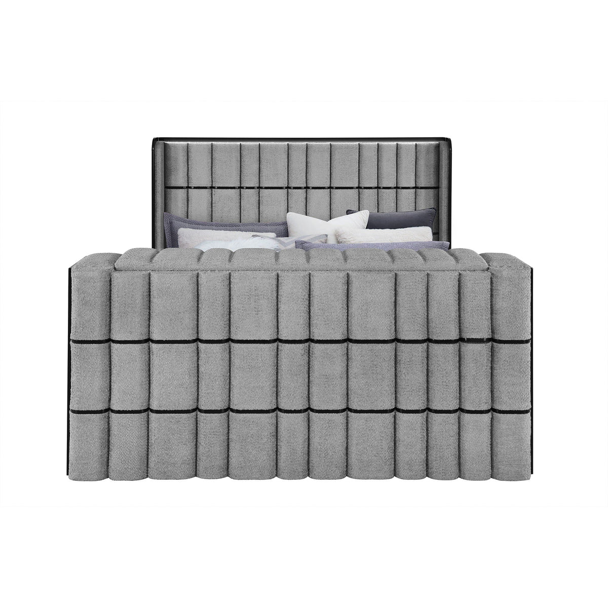 Upholstered Bed with TV Lift, LED Speakers and Fireplace - Dark Gray