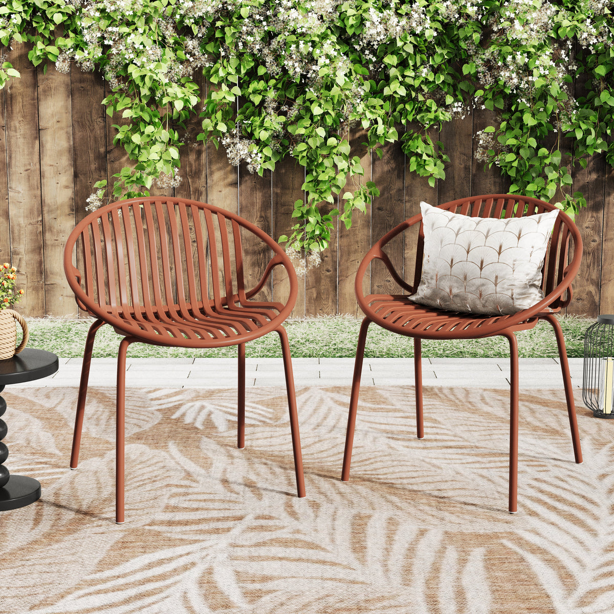 Stackable Patio Dining Chairs Set of 2 with Metal Legs - Black, Green or Orange, photo 3 of 10
