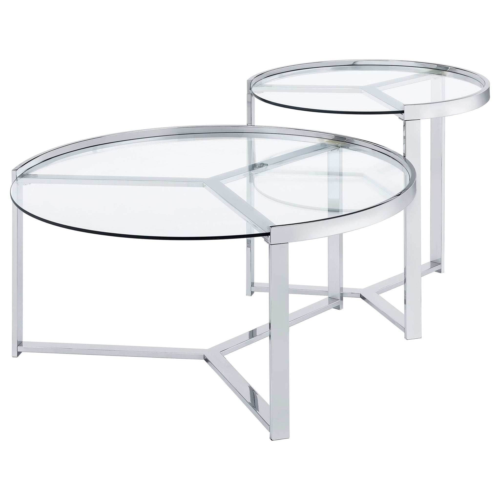 Delia 2-Piece Round Glass Top Nesting Coffee Table Chrome by Unique Piece Furniture