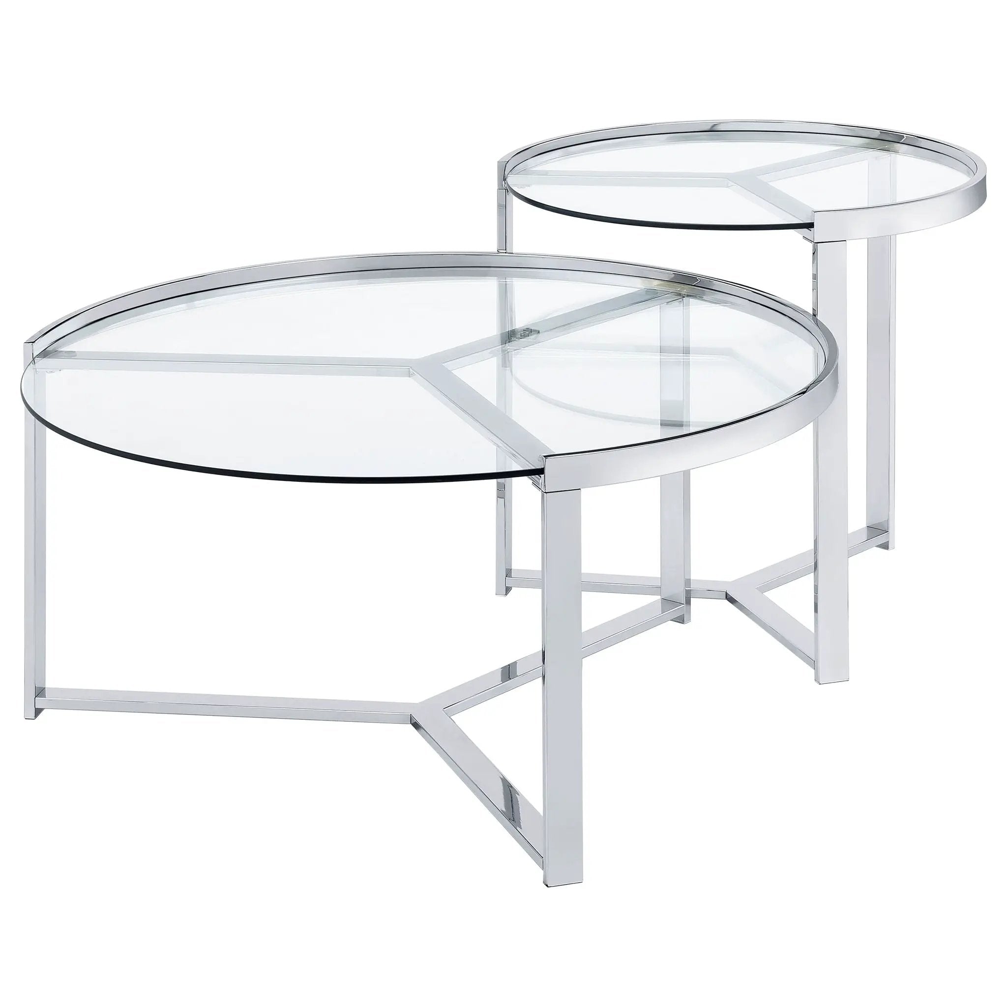 Delia 2-Piece Round Glass Top Nesting Coffee Table Chrome by Unique Piece Furniture