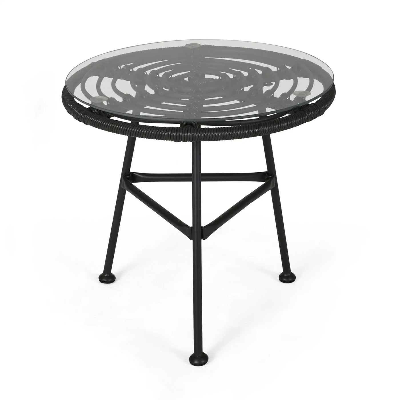 Petrichor Outdoor Side Table with Tempered Glass and Steel Frame by HouseOfZazla