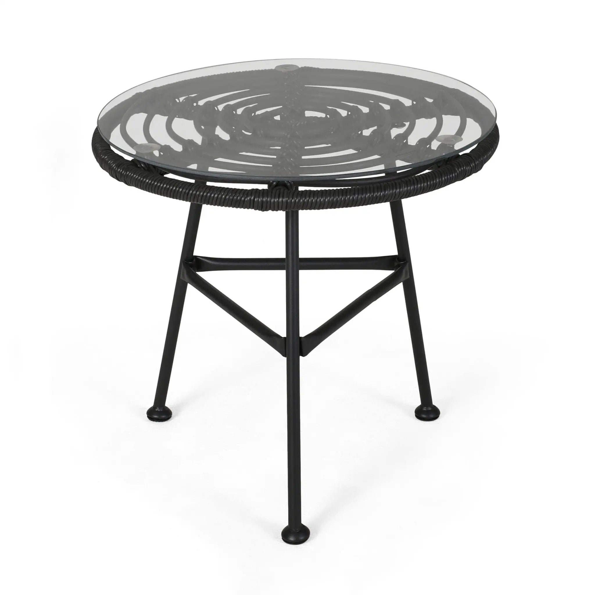 Petrichor Outdoor Side Table with Tempered Glass and Steel Frame by HouseOfZazla