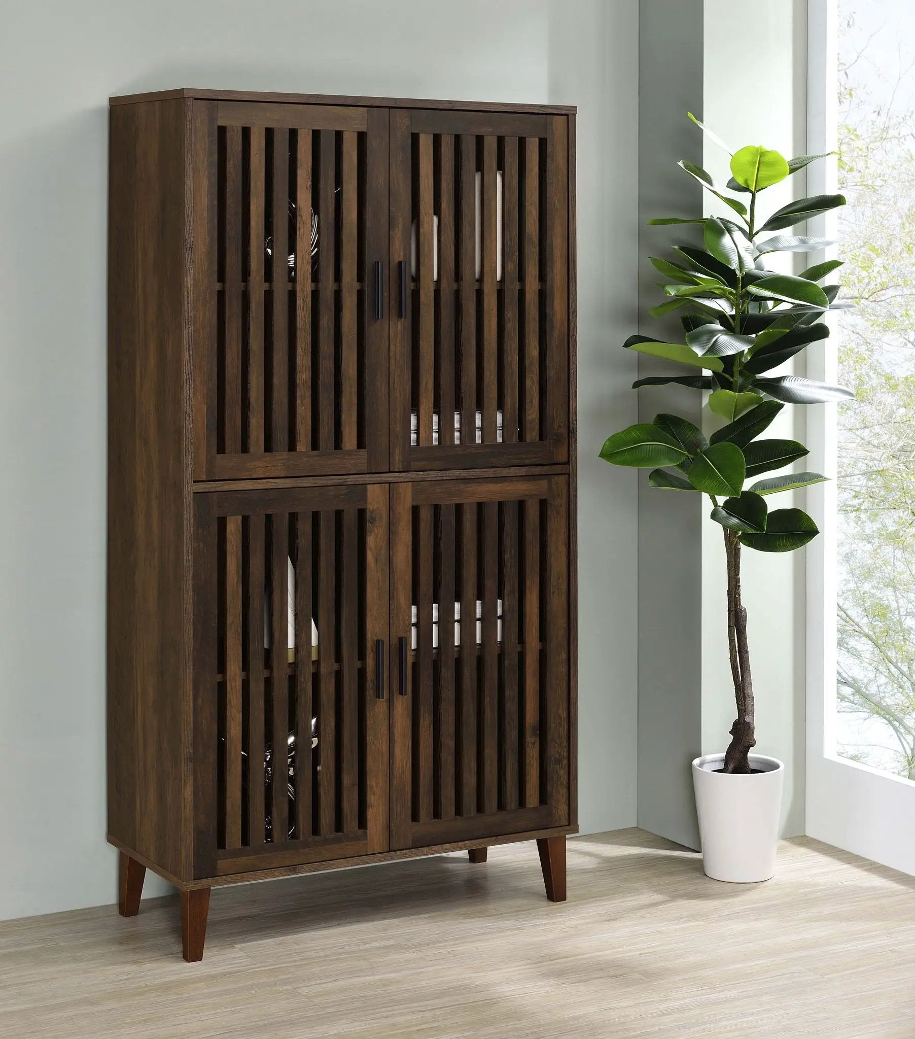 Elouise 4-door Engineered Wood Tall Accent Cabinet Dark Pine by Unique Piece Furniture