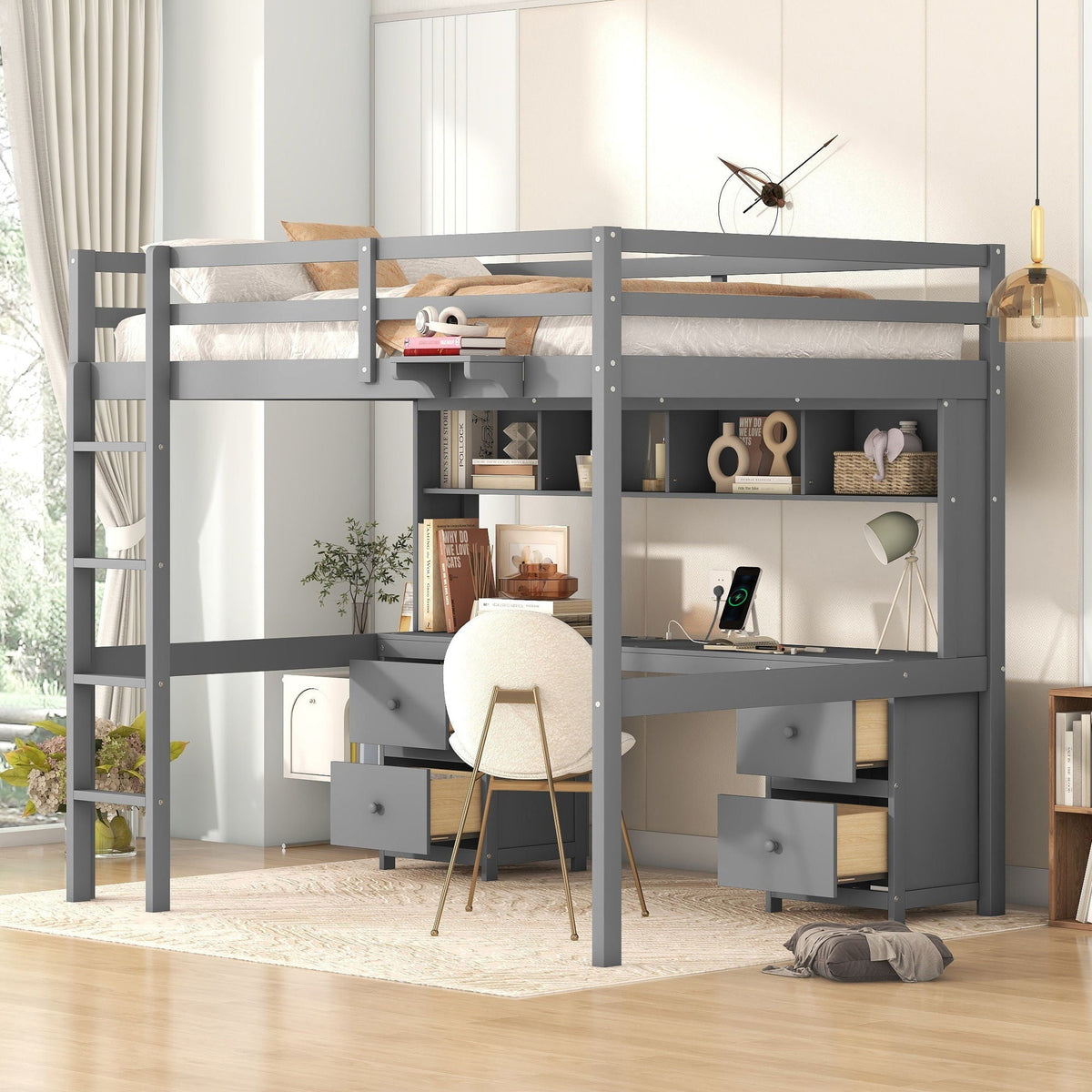 Loft Bed with Desk, Cabinets, Drawers and Charging Station - Full Size, photo 18 of 34