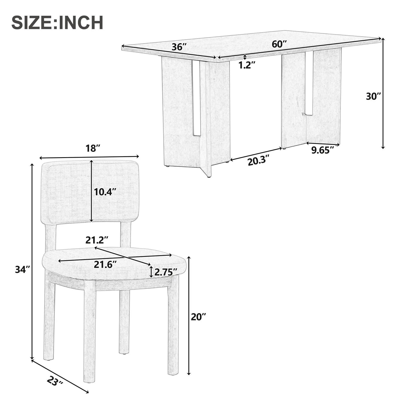 Dining Table Set With 6 Upholstered Chairs, Rectangular Table With Cutout Legs by HouseOfZazla