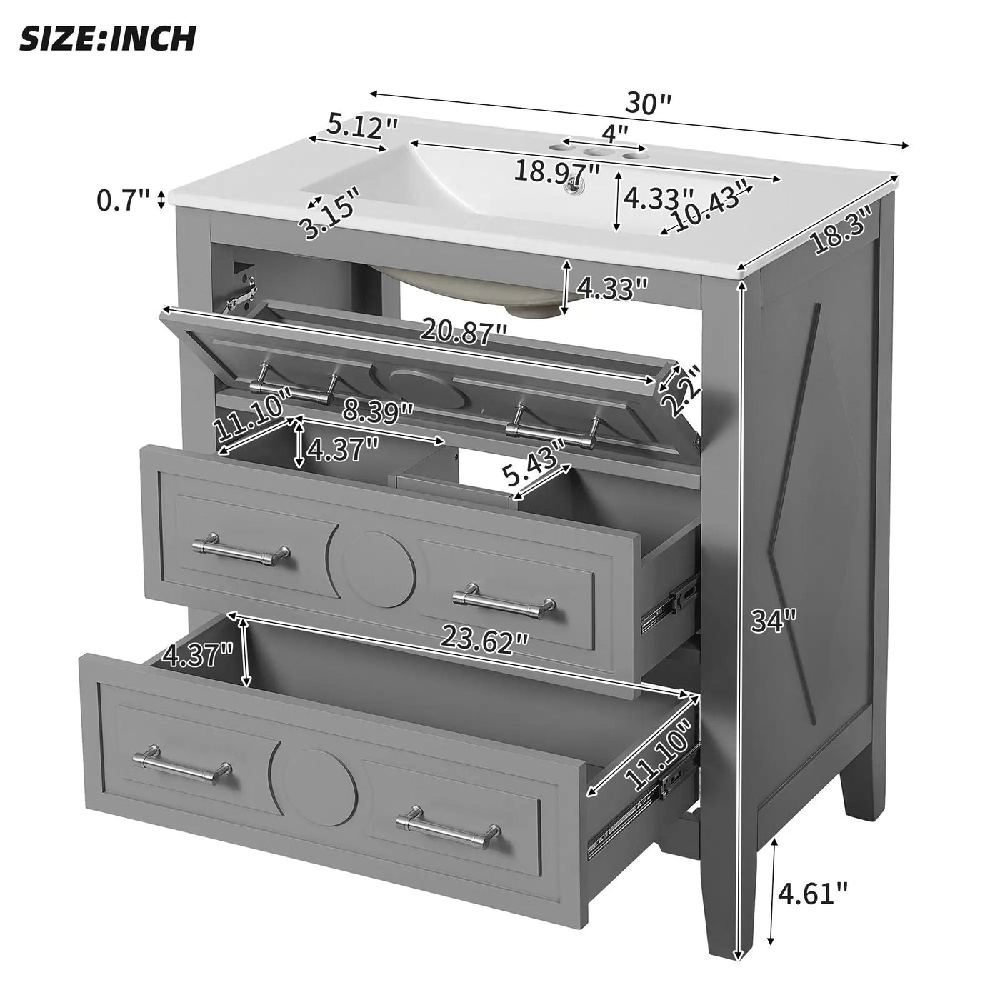 Retro Bathroom Vanity With Sink Combo, Free Standing Single Set With 3 Drawers by HouseOfZazla