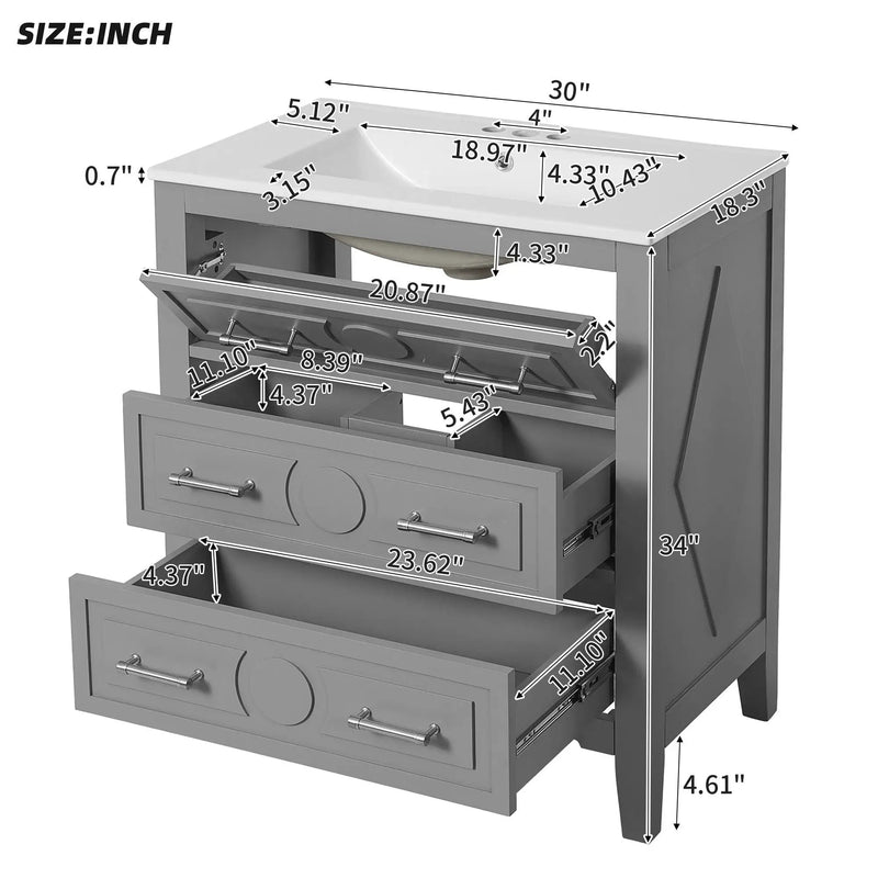 Retro Bathroom Vanity With Sink Combo, Free Standing Single Set With 3 Drawers by HouseOfZazla