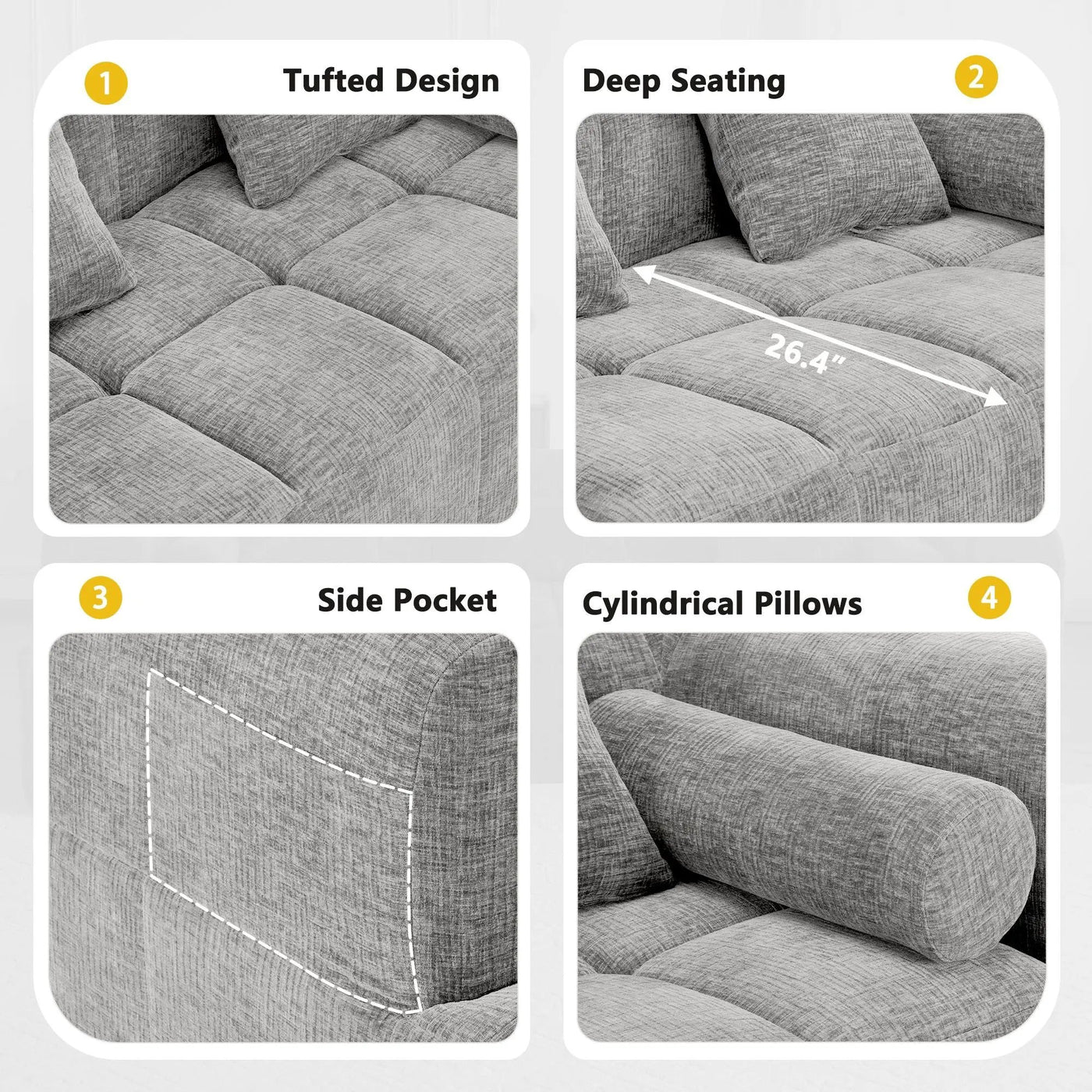Sectional Free Combined Sofa With 2 Side Pockets by Unique Piece Furniture
