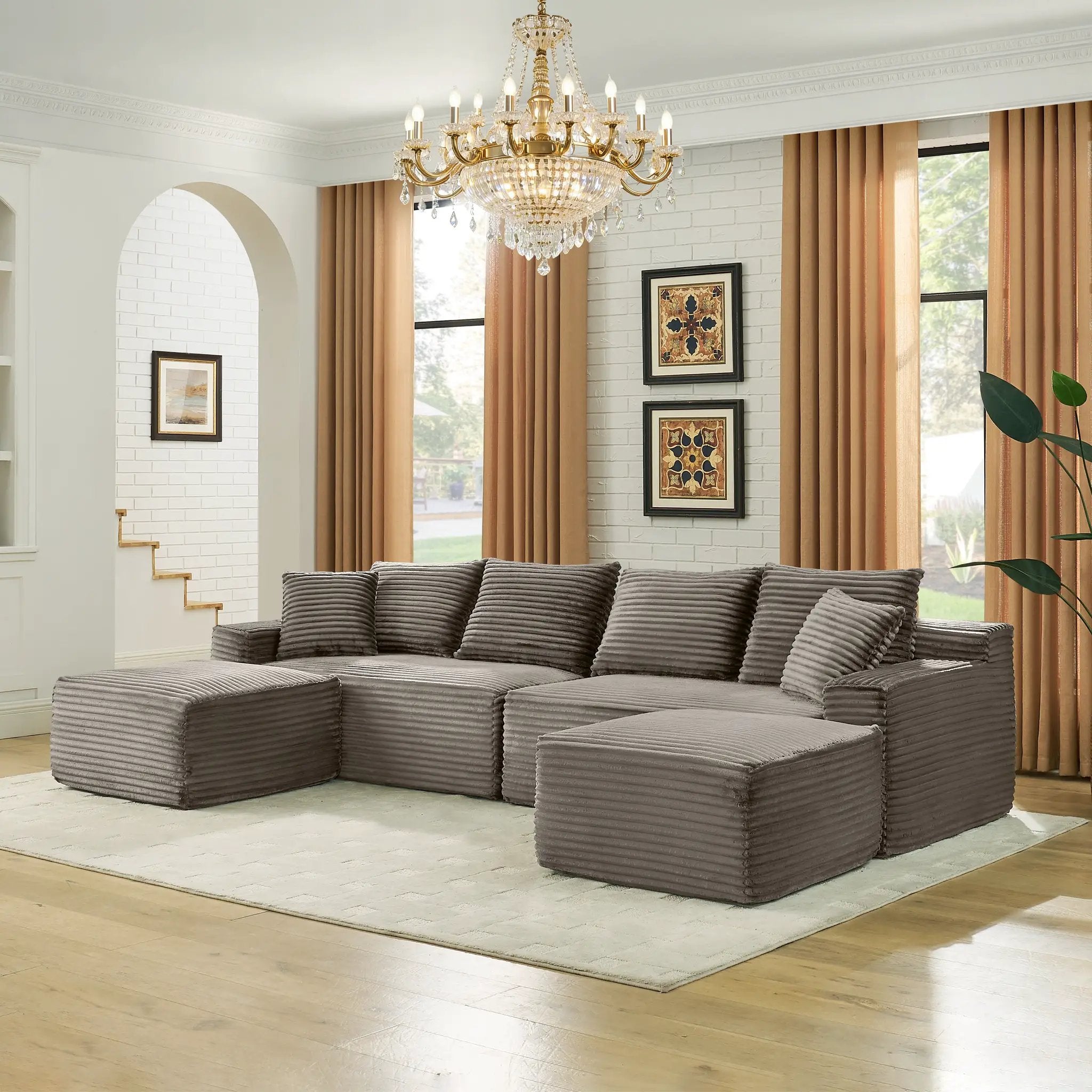 115" Comfy U-Shaped Sectional Modern Boneless Corduroy Couch by HouseOfZazla