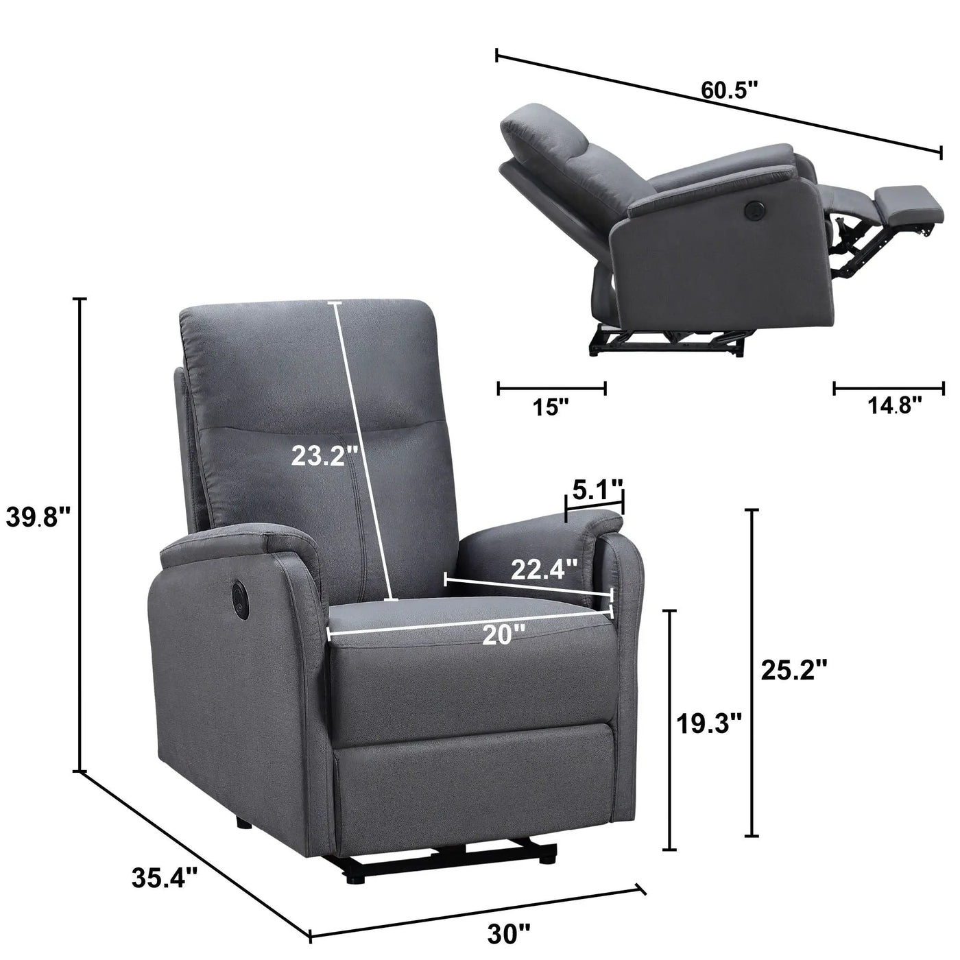 Recliner Chair With Power Function Easy Control Big Stocks, Recliner Single Chair For Living Room, Bed Room by Unique Piece Furniture