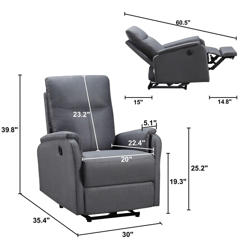 Recliner Chair With Power Function Easy Control Big Stocks, Recliner Single Chair For Living Room, Bed Room by Unique Piece Furniture