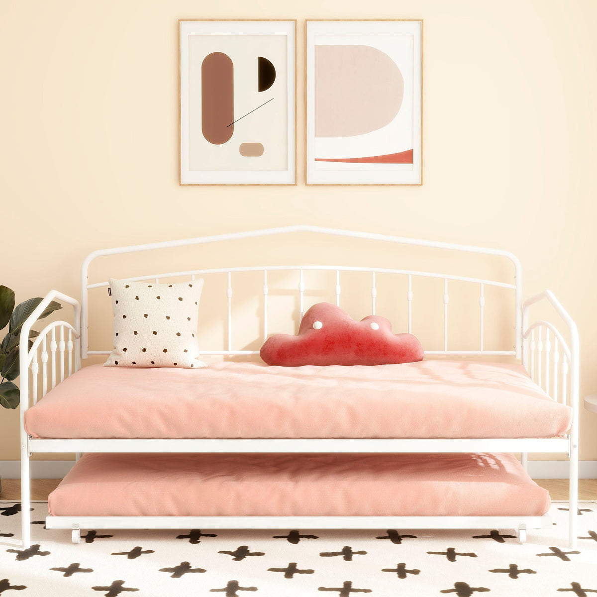 Fox Daybed With Twin Trundle - Metal Frame, Black or White, photo 14 of 29