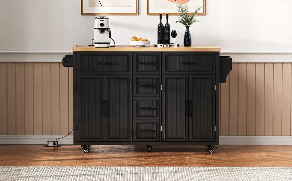 K&K 56.5'' Kitchen Island with Drop Leaf, Power Outlet by HouseOfZazla