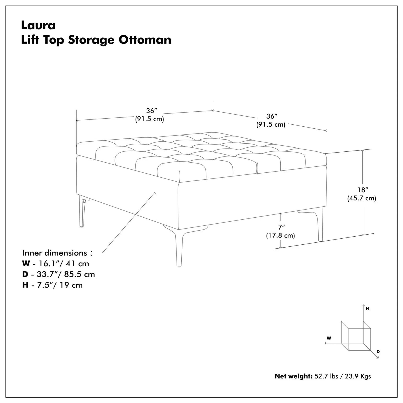 Laura - Lift Top Storage Ottoman by HouseOfZazla