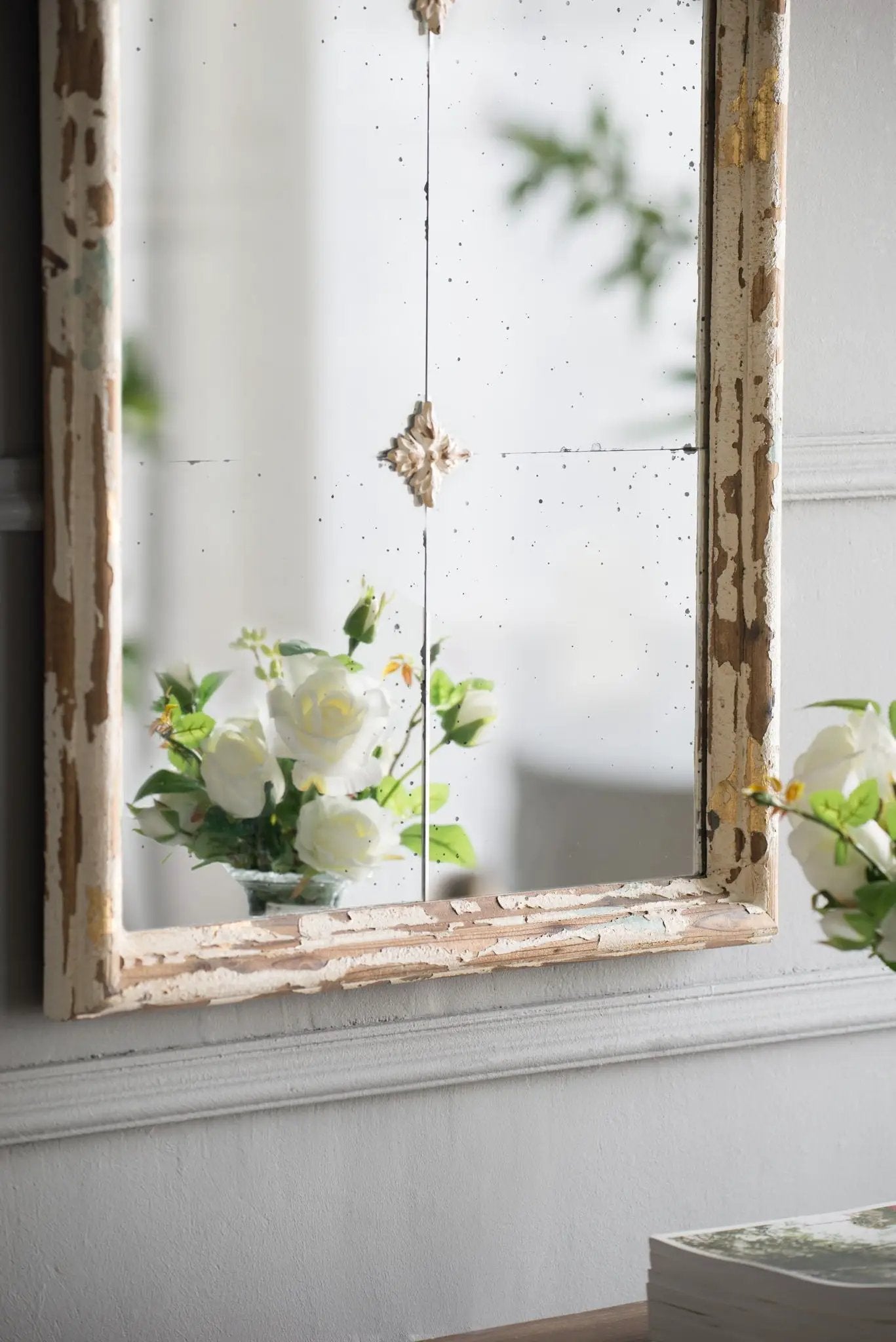 Large & Framed Wall Mirror, Arched Mirror With Decorative Window Look For Living Room - Cream by HouseOfZazla