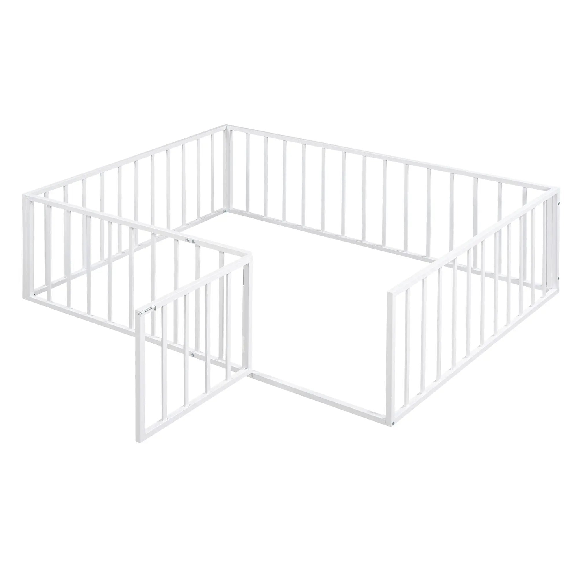 Metal Floor Bed Frame With Fence And Door by HouseOfZazla