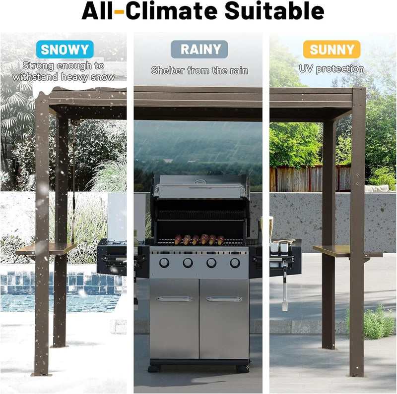 8x5 Ft Grill Louvered Pergola with Adjustable Roof and Built-in Gutter by HouseOfZazla