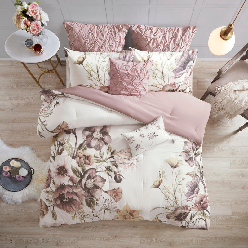 8 Piece Cotton Printed Comforter Set Blush California King by HouseOfZazla