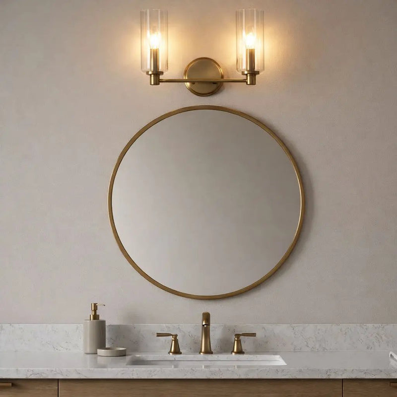 Regal - Double Light Vanity With Clear Ribbed Satin - Antique Brass / Clear by Unique Piece Furniture