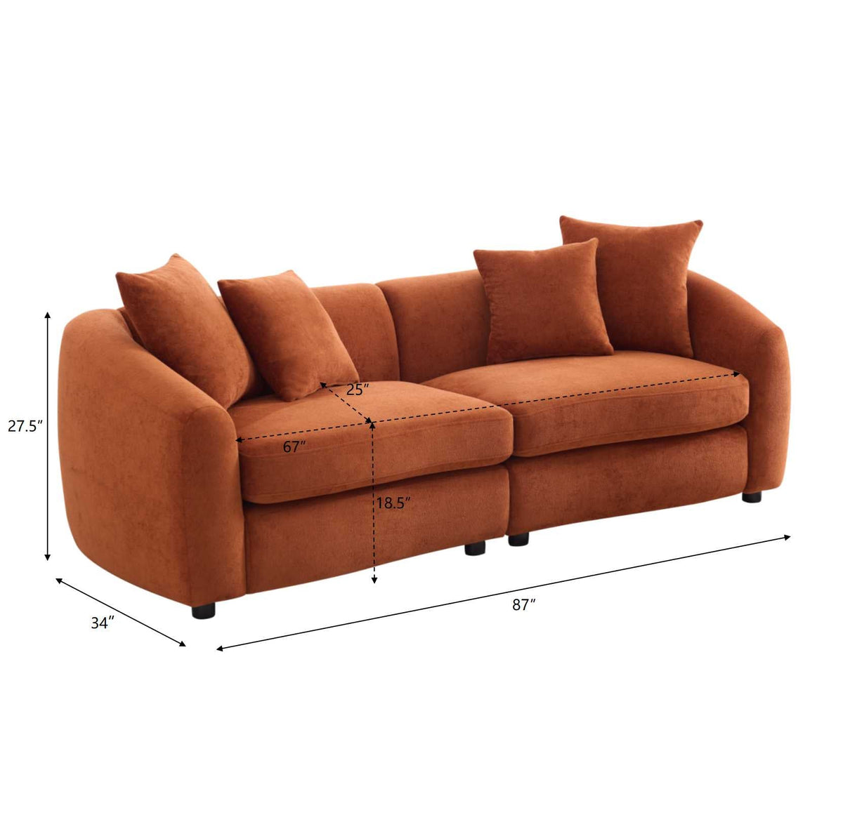 Modern Curved 3 Seater Velvet Sofa with Sturdy Wood Frame - Orange or Camel, photo 3 of 4