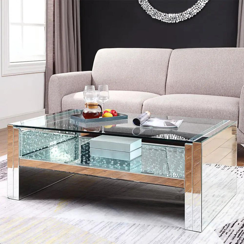 Nysa - 47" Coffee Table - Mirrored & Faux Crystals by Unique Piece Furniture