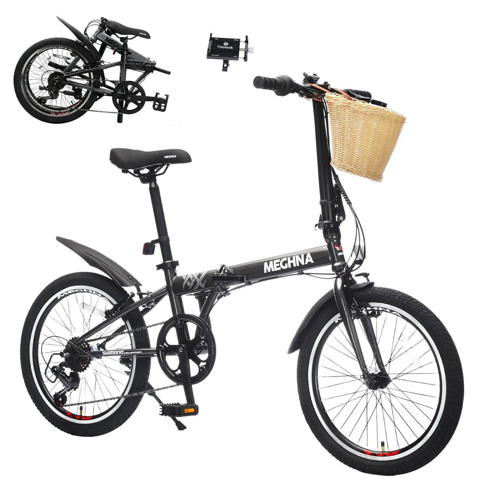 20 Inch Folding Bike for Adults with Basket and Phone Holder by HouseOfZazla