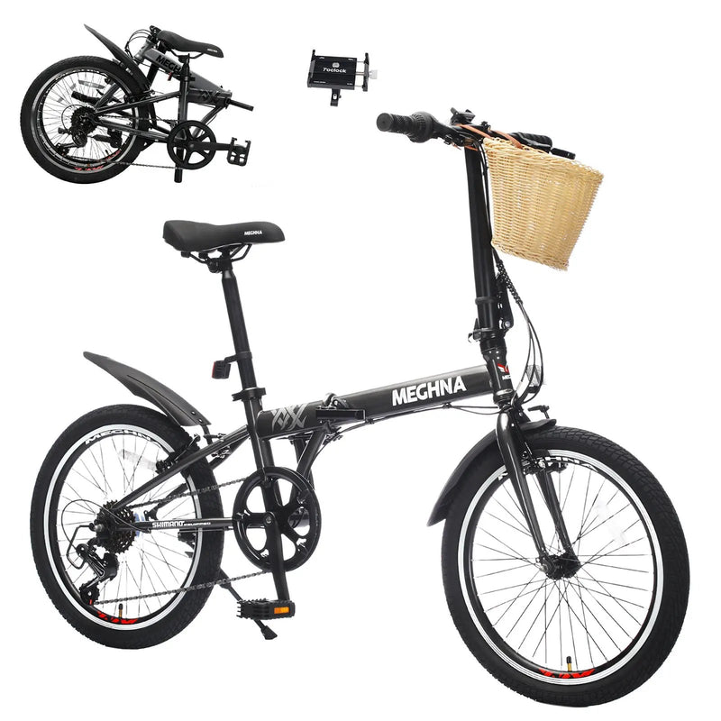 20 Inch Folding Bike for Adults with Basket and Phone Holder by HouseOfZazla