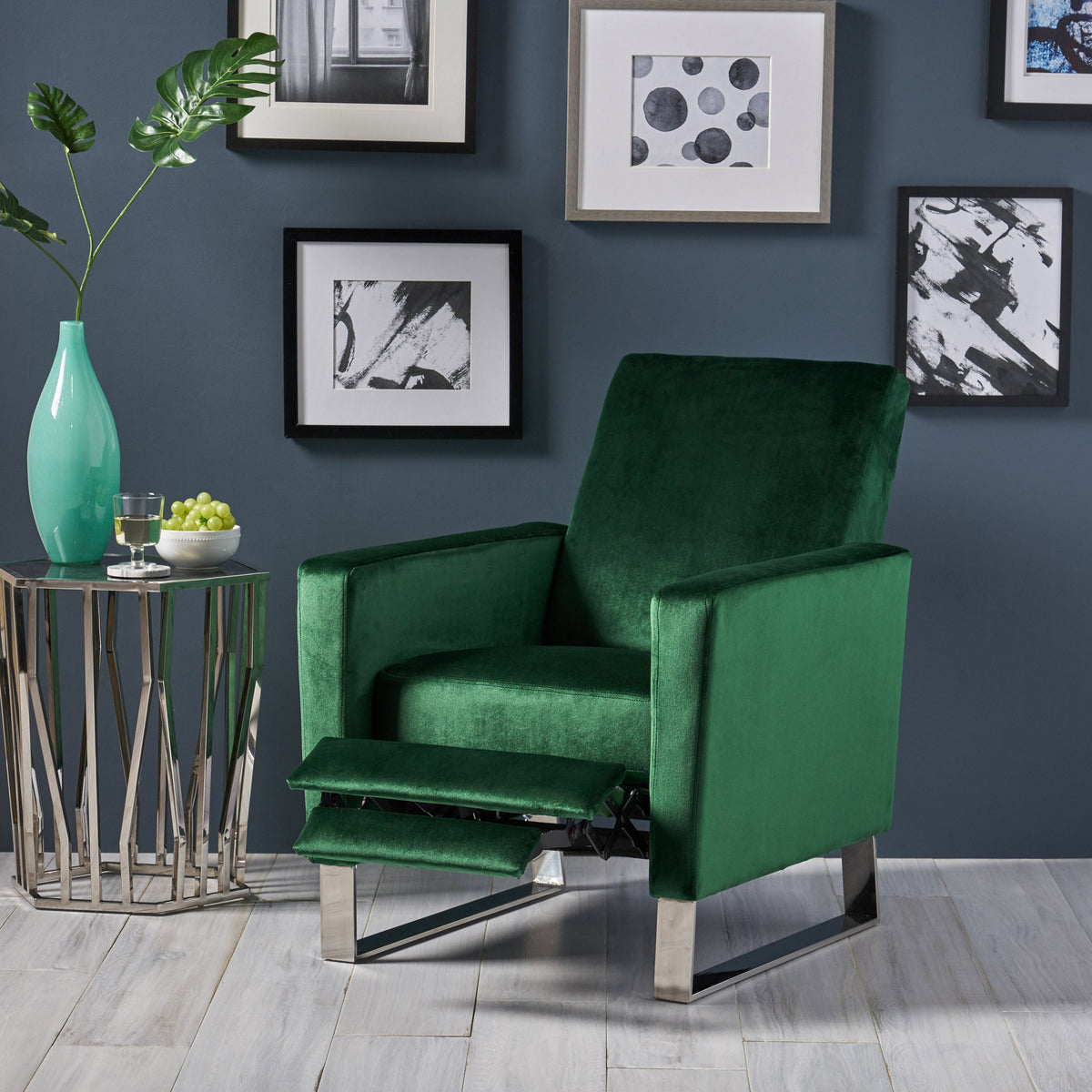 Velvet Push Back Recliner with Metal Legs - Emerald or Blue, photo 4 of 10
