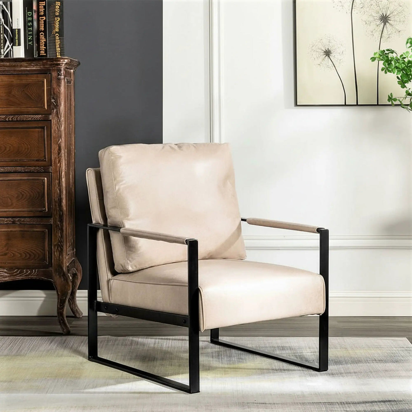 Classic Mid Century Modern Accent Chair With Durable Square Metal Frame, Armchair by HouseOfZazla