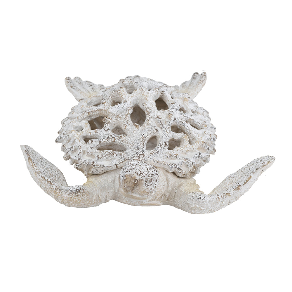 13.2x12.2x3.9' Decorative Polyresin Turtle Statue with White Coral Reef Design by HouseOfZazla