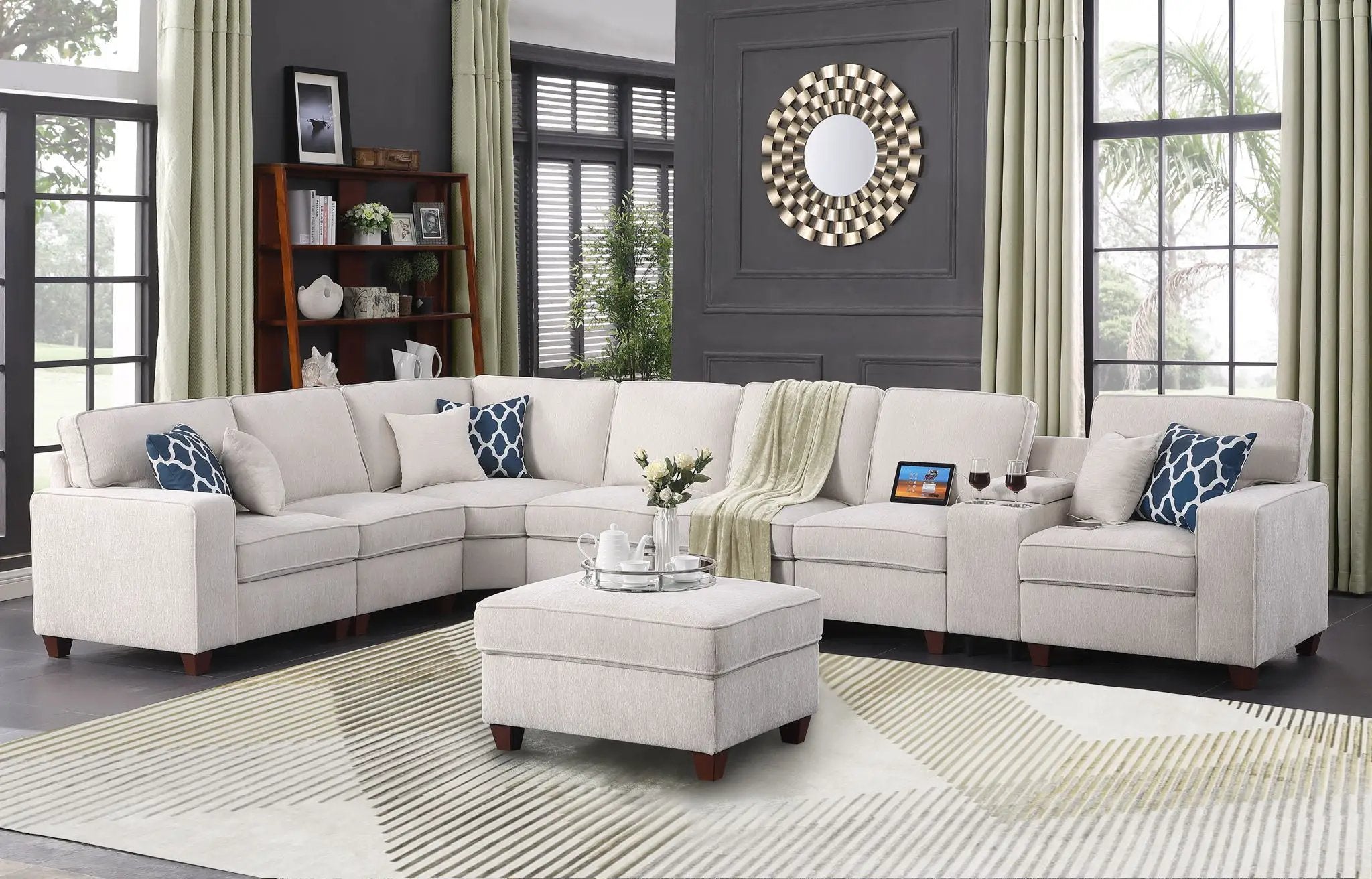 Ted - Sectional Sofa With Ottoman - Beige by Unique Piece Furniture
