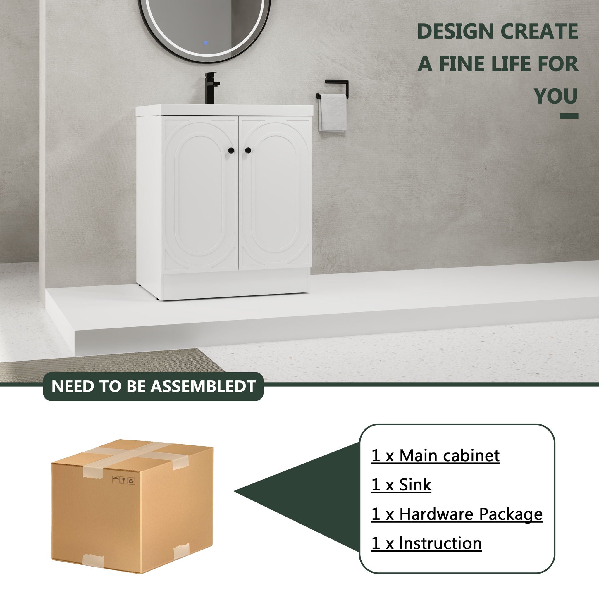 Contemporary Freestanding Bathroom Vanity With Resin Sink & Soft-Close Cabinet Doors by HouseOfZazla
