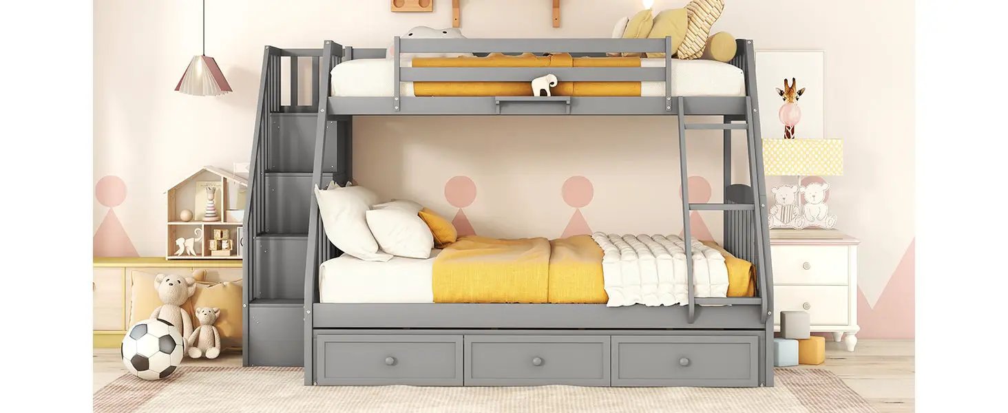 Bunk Bed With Drawers, Ladder And Storage Staircase by HouseOfZazla