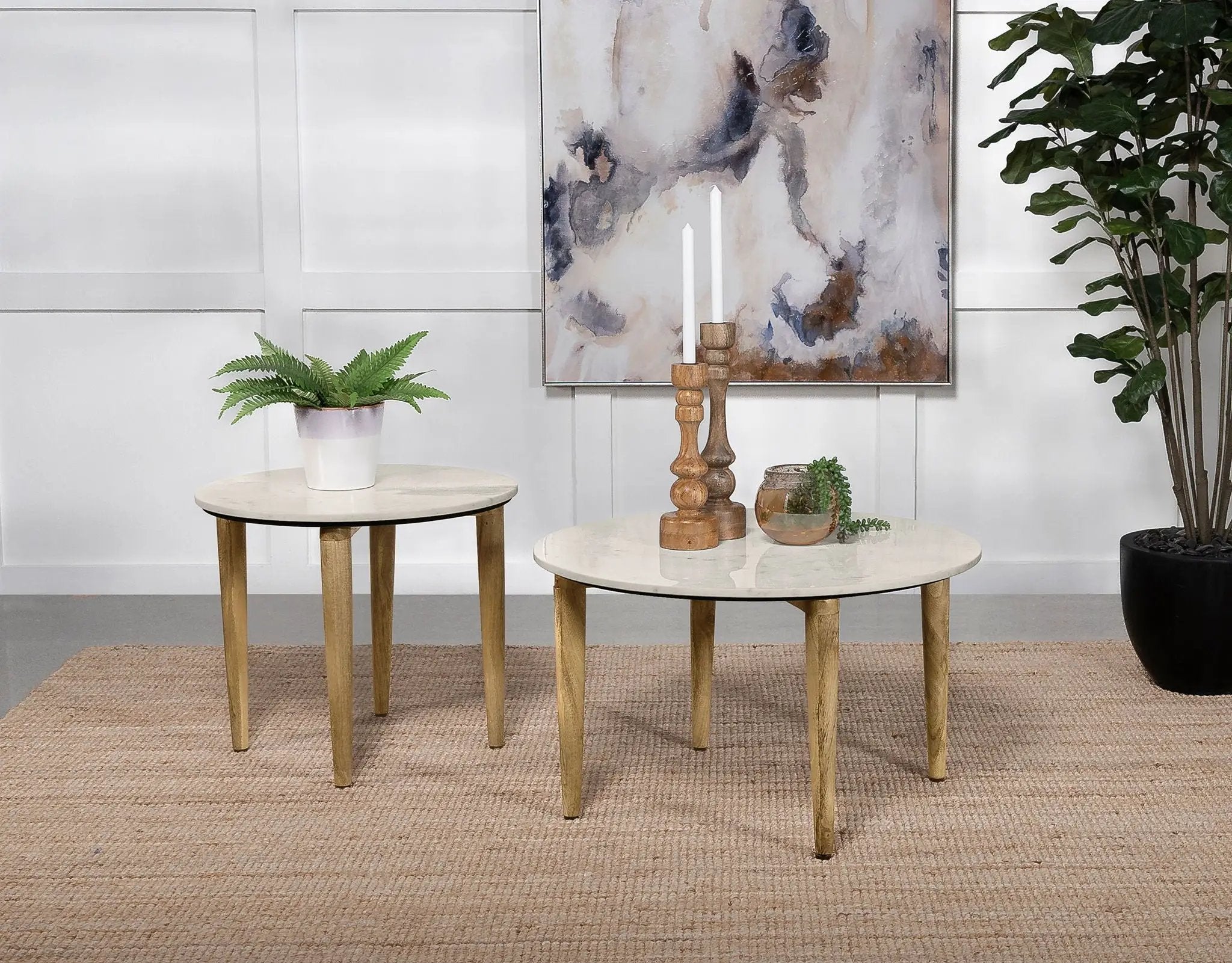 Aldis Round Marble Top Coffee Table White and Natural by Unique Piece Furniture